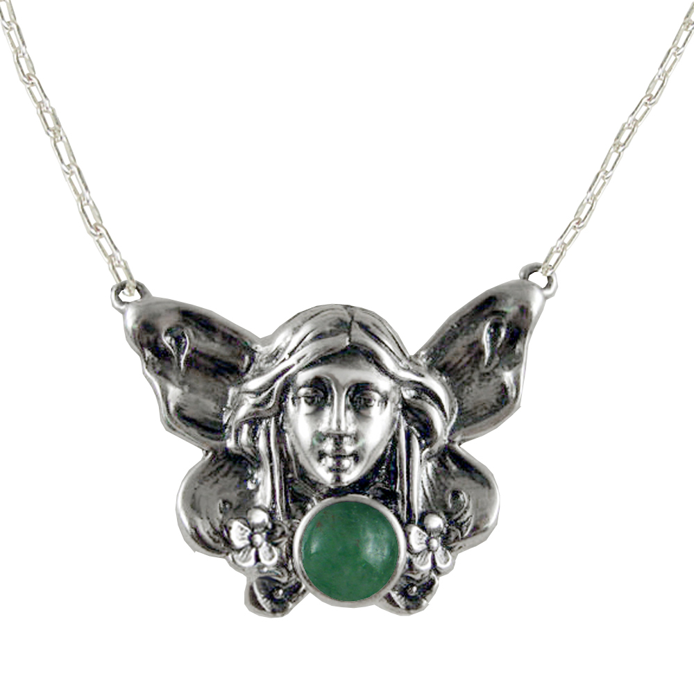 Sterling Silver Winged Fairy Aromatherapy Pendant Necklace With Jade